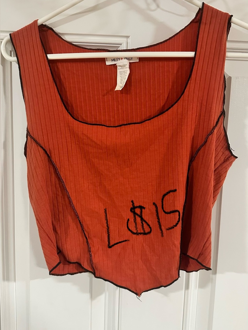 Miley + Molly Rust Ribbed Scoop Tank with Black Contrast Stitching